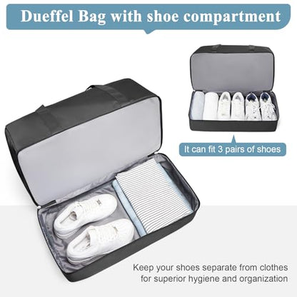 Travel Duffle Bag with Shoe Compartment, XL Weekender Bags for Women - color: B-Black with Toiletry Bag, size: Extra Large
