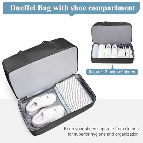 Travel Duffel Bag with Shoe Compartment, XL Weekender Bags for Women - color: A-Black, size: Extra Large