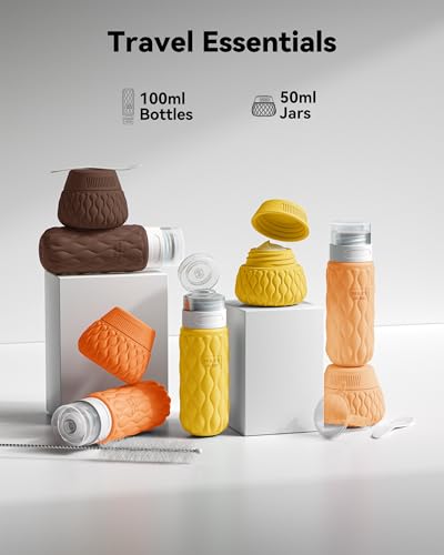Travel Bottles for Toiletries Silicone Travel Size Containers 3.4oz 1.7oz - color: Retro Sunlight
