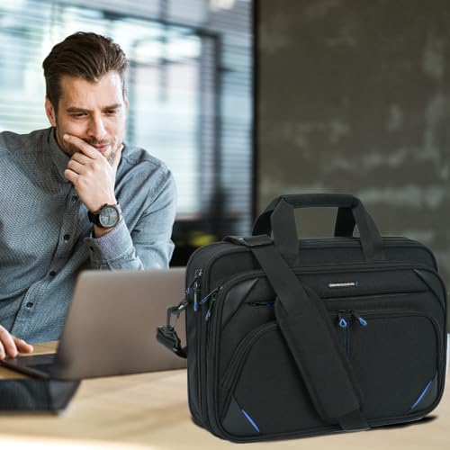 KROSER 15.6 Inch Laptop Briefcase Computer Bag, Messenger Shoulder Bag - color: Black/Blue, size: 15.6 INCH