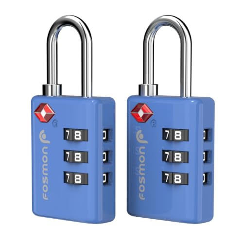 Fosmon TSA Approved Locks for Luggage. Suitcase Locks with Open Alert Indicator, 3 Digit Combination Padlock with Alloy Body for Travel, Backpack Zipper Anti Theft, Locker, Gym, Gun Case- Blue 2 Pack - color: 3 Digit Blue 2 Pack