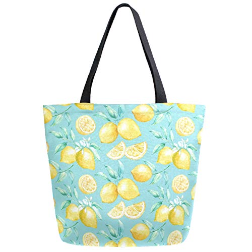 Woman's Stylish Fresh Lemons Cut Fruits Large Canvas Long Handle Tote Bag - style: Lemon