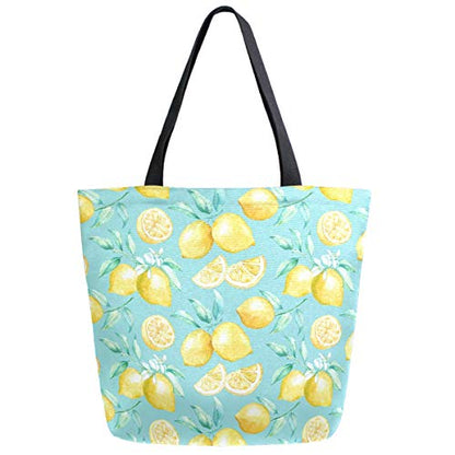 Woman's Stylish Fresh Lemons Cut Fruits Large Canvas Long Handle Tote Bag - style: Lemon