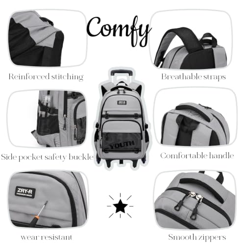 EKUIZAI Kids Rolling Wheeled Backpack for Boys Girls Roller Middle School Backpack with Wheels Rolling Bookbag Trolley Bag for Kids，2 Wheels White - color: 2-wheel White, style: 2 Wheels