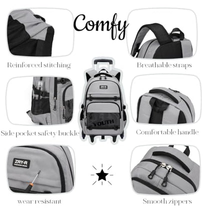 EKUIZAI Kids Rolling Wheeled Backpack for Boys Girls Roller Middle School Backpack with Wheels Rolling Bookbag Trolley Bag for Kids，2 Wheels White - color: 2-wheel White, style: 2 Wheels