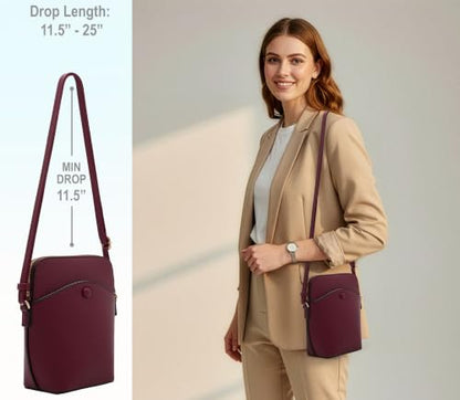 Solene Small Crossbody Bag with Gold Hardware, Mini Shoulder Purse with Adjustable Strap - color: Wine