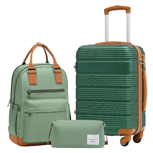 LONG VACATION Luggage Sets with Spinner Wheels, Carry on Suitcase 3 Piece - color: GREEN-BROWN, size: 3 piece set(BP)