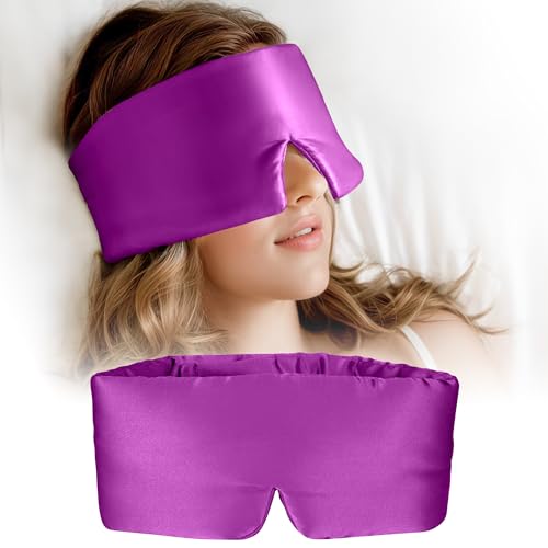 Silk Sleep Mask for Women and Men, Side Sleeper, 22 Momme Pure Mulberry Silk Total Blackout 100% Mulberry Eye Mask with Adjustable Headband Full Size, Eye Masks for Sleeping and Travel - color: Purple