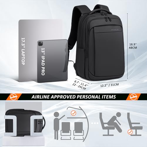 FENRUIEN Expandable Travel Laptop Backpack for Men 17.3 Inch, Black - size: 17.3 Inch, style: Travel Backpack