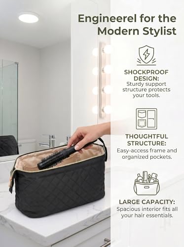 TeeYee Hair Tools Travel Bag for Dyson Airwrap Quilted Toiletry Bag - color: Black