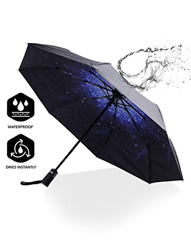 SY COMPACT Travel Umbrella for Rain, Windproof Automatic Compact Umbrella - color: starry sky blue