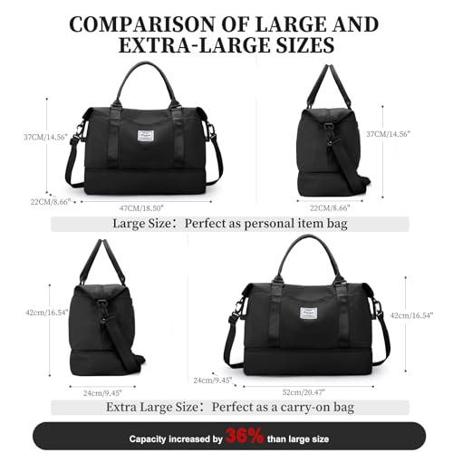 Weekender Bags for Women,Personal Item Travel Bag with Shoes Compartment - color: Black with BlackGray Toiletry Bag, size: Extra Large