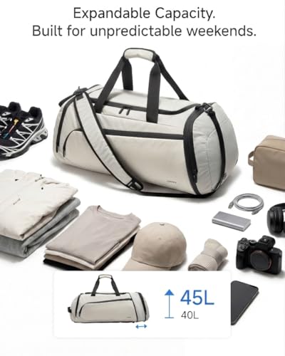 LUGGEX Duffle Backpack with Shoe Compartment, 40L Expandable Gym Travel Bag - color: Black