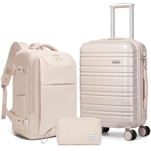 LARVENDER Carry on Luggage Sets 3 Piece, 20 Inch Suitcase, Glossy Champagne - color: Glossy Champagne (XL-BP), size: 3 Piece Set (Backpack/TB/20)