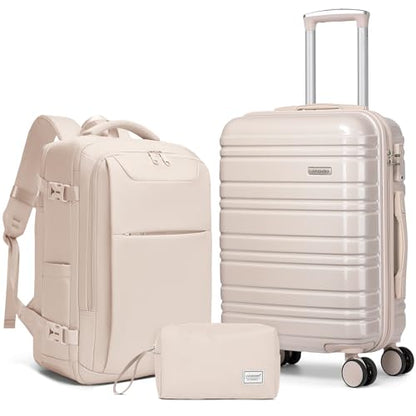 LARVENDER Carry on Luggage Sets 3 Piece, 20 Inch Suitcase, Glossy Champagne - color: Glossy Champagne (XL-BP), size: 3 Piece Set (Backpack/TB/20)