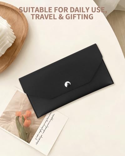 Abvsdu 1 Pieces Money Saving Binder, Black PU Leather Cash Envelopes Cash Wallet, Reusable Money Saving Binder for Wallets with Cash Envelope Tab Stickers for Bill Planner - color: black