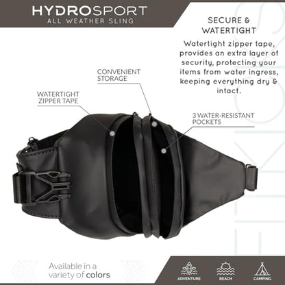 FITKICKS Hydrosport Sling Unisex Crossbody Travel Bag - color: Midnight Black