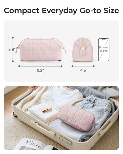 BAGSMART Makeup Bag Travel Toiletry Bag, Wide-open Zipper Pouch, Pink - color: 01-Sakura Pink