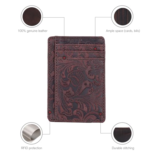 RFID Blocking Slim Wallet for Men and Women - Real Leather Card Holder - color: Brown1