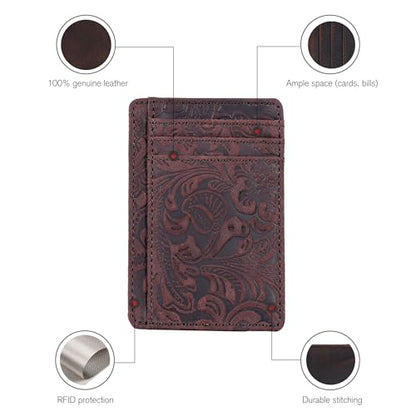 RFID Blocking Slim Wallet for Men and Women - Real Leather Card Holder - color: Brown1