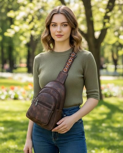 FADEON Sling Bag for Women, Designer Small Crossbody Bags, Adjustable Strap - color: Coffee Brown Retro Style