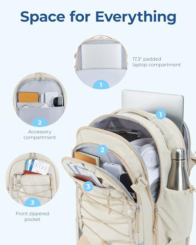BAGSMART Carry On Travel Backpack, 17 Inch Large Travel backpack Carry On Flight Approved, Anti-theft Personal Item Backpack Travel Bag With Shoe Bag, 30L Water Resistant Casual Daypack, Beige - color: Beige, size: 17.3 Inch