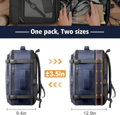 Travelability Carry On Backpack,Expandable 1-7 DAYS Roomy Travel Backpack - color: Blue, size: 18.4inch - 23.2"x14.9"x9.4"(+3.5")