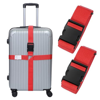 MECCANIXITY Cross Luggage Straps with Quick-Release Buckle Name ID Card Adjustable Suitcase Belt Strap for Suitcase Briefcase Backpack Travel, Red, Pack of 2 - color: Red