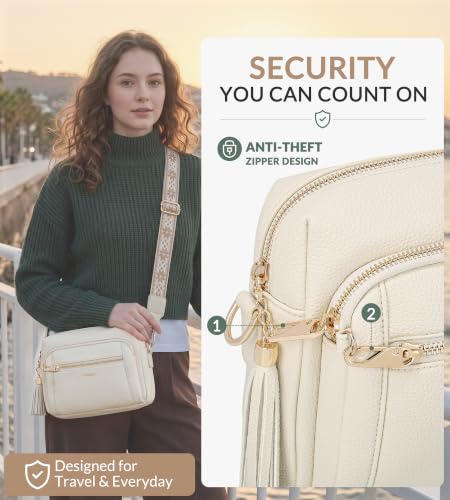 Vegan Leather Crossbody Bags for Women Anti theft Purses and Handbag - color: Beige White