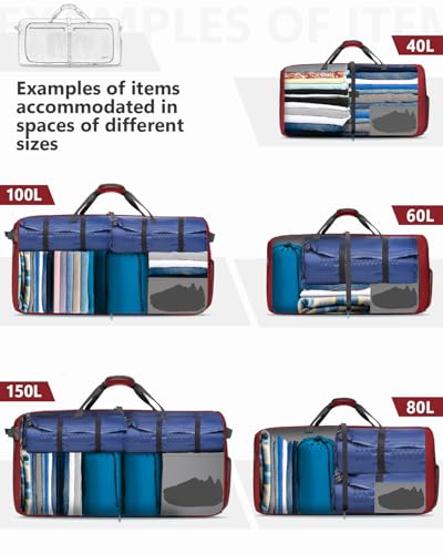 Gonex 150L Foldable Travel Duffle Bag with Shoe Compartment, Lightweight - color: Red, size: 150L