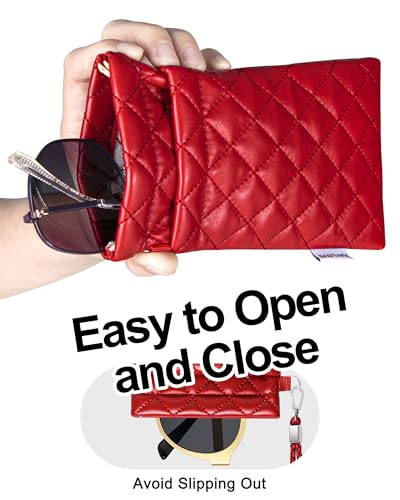 RayLove Double Glasses Case with Carrying Strap and Cleaning Cloth - color: Red
