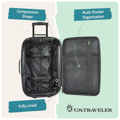 U.S. Traveler Rio Lightweight Softside Rolling Carry-on Suitcase, 2-Wheel Set, Red - color: Red, size: 21"/14"