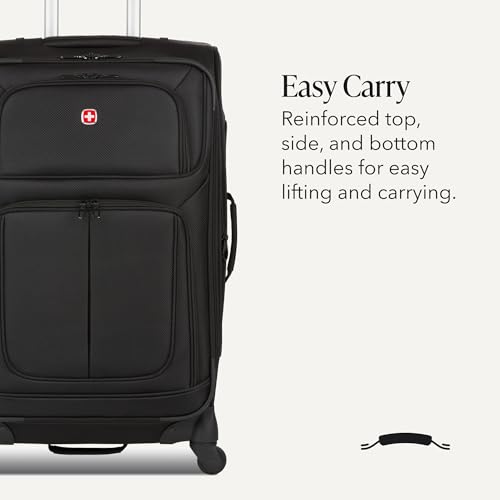 SwissGear Sion Softside Expandable Spinner Luggage Durable Lightweight Travel Suitcase, Black, Checked-Medium - color: Black, size: Checked-Medium