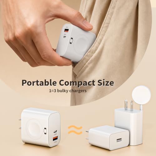 3-in-1 Charging Blocks for Apple Watch,23W Dual Port Compact Charger Block
