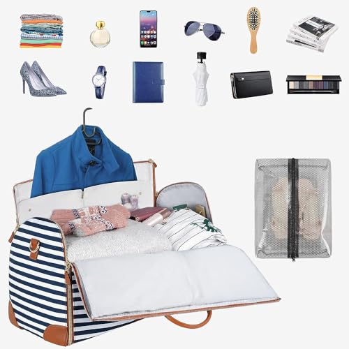Ytonet Large Convertible Garment Bags for Travel, Waterproof Carry On Bag - color: Royal Blue Stripe, style: Tote