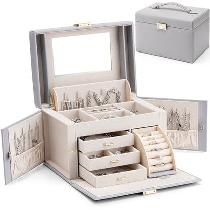 VLANDO Jewelry Storage with Mirror and 3 Drawers,Gray - color: Gray
