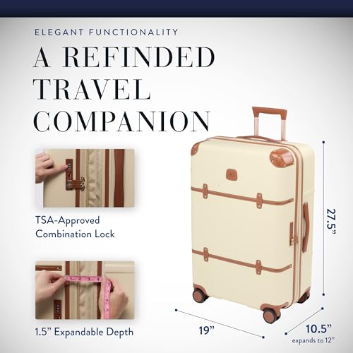 Bric's Bellagio 3.0 Spinner Trunk- Luxury Hardshell Check In Luggage with Large Wheels, Telescopic Handle, Leather Detailing - Expandable Rolling Suitcase - 27", Cream - color: Cream, size: 27" Checked-Medium