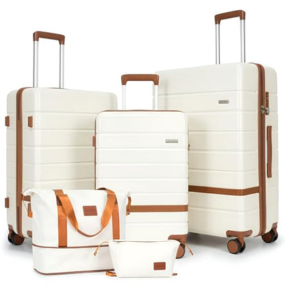 5-Piece Luggage Sets with 8 Smooth Spinner Wheels, Hard shell ABS+PC Luggage, Travel Suitcases with TSA Lock, YKK Zippers (20/24/28/DB/TB Beige) - color: Beige, size: 5 piece set (20"/24"/28")