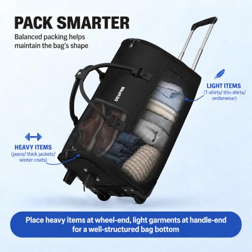 DEVPNR Rolling Garment Bags for Travel 59L, Black - color: Black