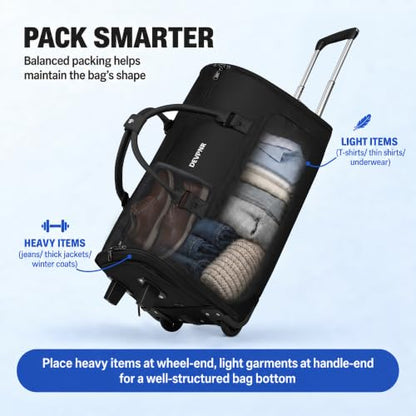 DEVPNR Rolling Garment Bags for Travel 59L, Black - color: Black