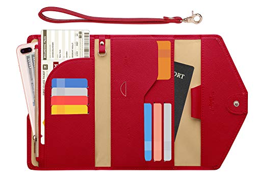 ZOPPEN Passport Holder Women Travel Wallet (Ver.5) for Women Rfid Blocking Passport Cover Case Document Organizer Wrist Strap - color: Red