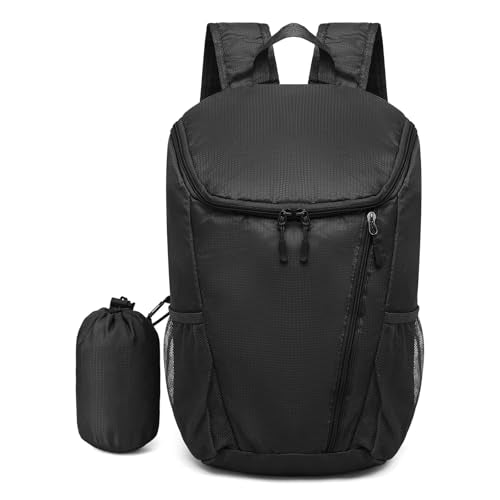 Hiking Backpack 20L Foldable Daypack for Men Women Nylon Black - color: Black