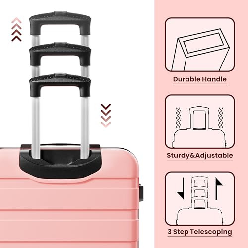 AnyZip Luggage Sets 3 Piece Hardshell Suitcase Set PC ABS Lightweight Travel Suitcases with 4 Double Spinner Wheels TSA Lock 20 24 28 Inch Pink - color: Pink, size: 3 piece set (20/24/28)