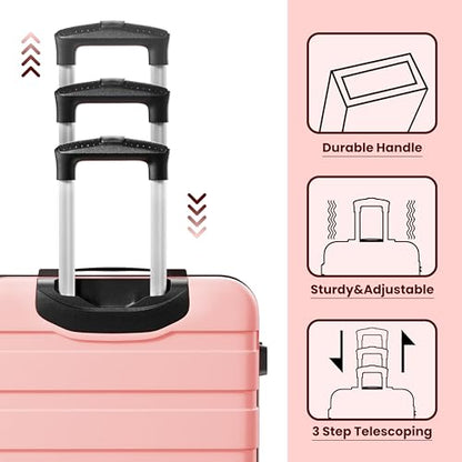 AnyZip Luggage Sets 3 Piece Hardshell Suitcase Set PC ABS Lightweight Travel Suitcases with 4 Double Spinner Wheels TSA Lock 20 24 28 Inch Pink - color: Pink, size: 3 piece set (20/24/28)