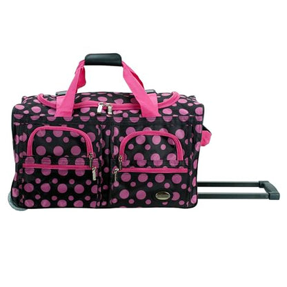 Rockland Rolling Duffel Bag, Black, 22" - color: Black Pink Dot, size: 22"