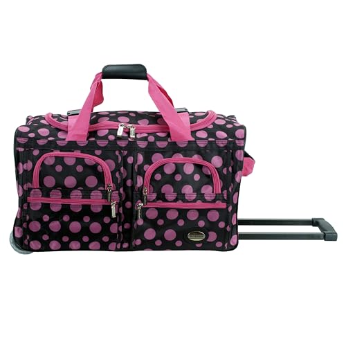 Rockland Rolling Duffel Bag, Black, 22" - color: Black Pink Dot, size: 22"
