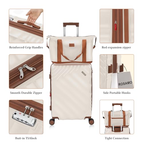 Rosamo 6-Piece Hard Shell Expandable Luggage Set, Airline Approved Carry-On - color: Beige