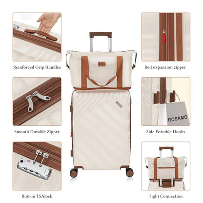Rosamo 6-Piece Hard Shell Expandable Luggage Set, Airline Approved Carry-On - color: Beige