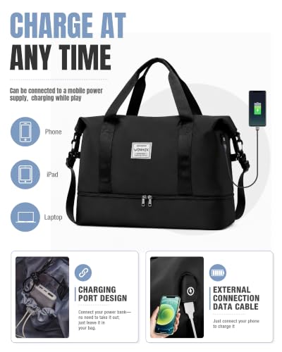 Weekender Bags for Women Travel Weekend Overnight Bag with Shoe Compartment - color: B -Black + Packing Cube