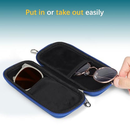 Double Eyeglasses Case for Dual Sunglasses, Hard Shell with Zipper - color: Blue